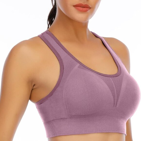 Black Pink Women’s High Impact Seamless Racerback Padded Sports Bra for Yoga & W - Picture 2 of 6